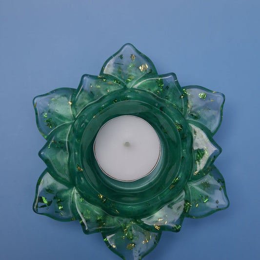 Suporte de Vela ou Joias em Resina Epóxi – Verde Translúcido com Folha Dourada