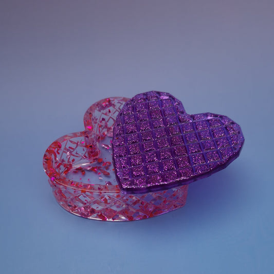Caixinha Coração em Resina Rosa e Roxa com Glitter