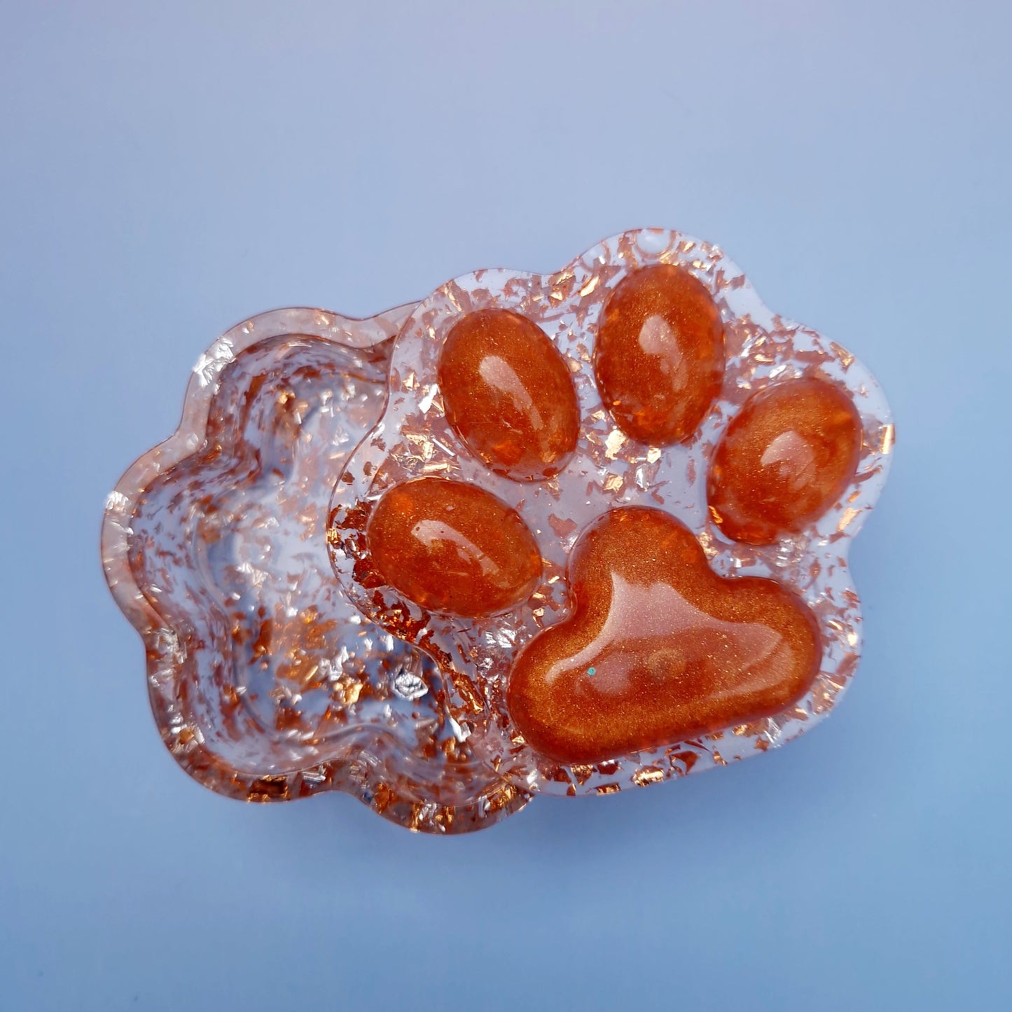 Caixa Decorativa em Resina – Pegada Cobreada com Flocos Metálicos