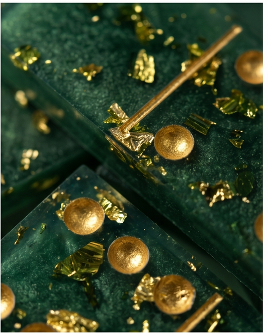 Dominó Artesanal Verde & Dourado com Estojo