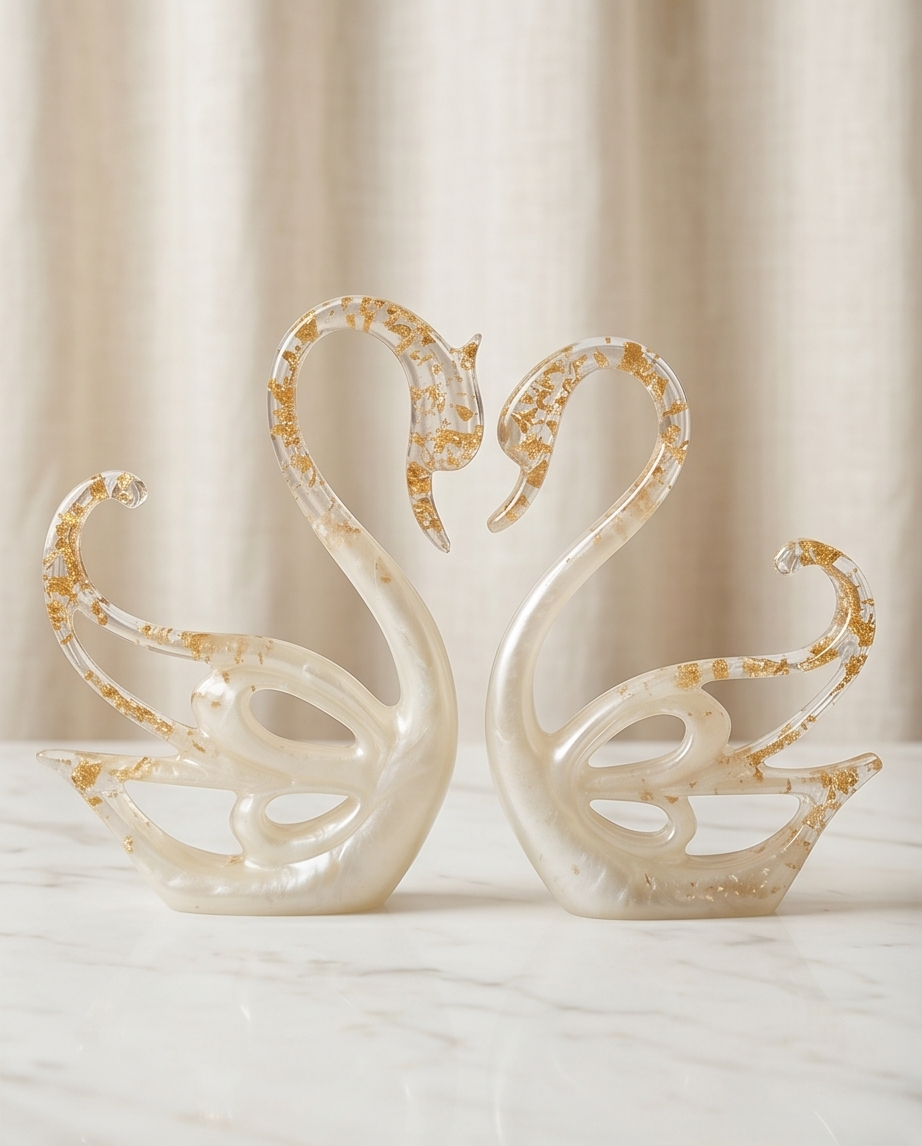 Casal de Cisnes branco e dourado