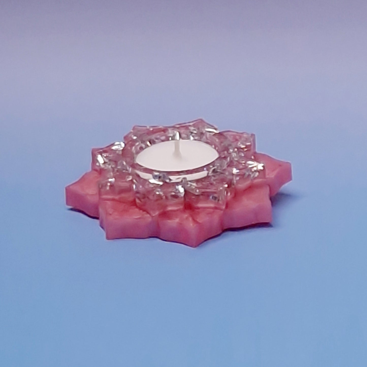 Suporte de Vela Mandala em Resina Epóxi – Rosa com Folha Prateada