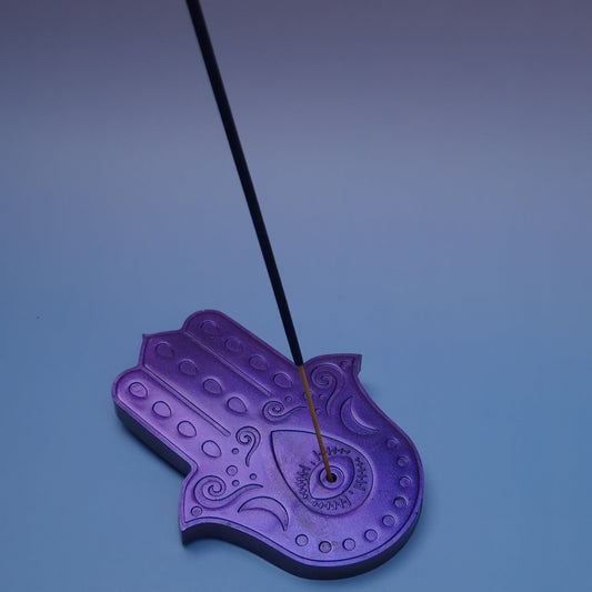 Porta Incenso Mão de Fátima Roxo Escuro – Proteção e Aromaterapia com Estilo