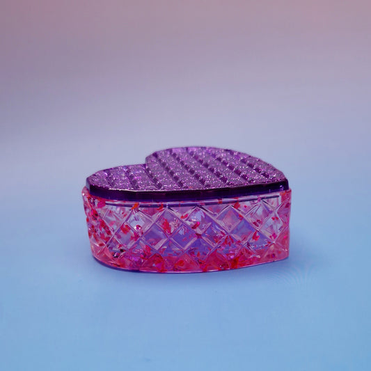 Caixinha Coração em Resina Rosa e Roxa com Glitter