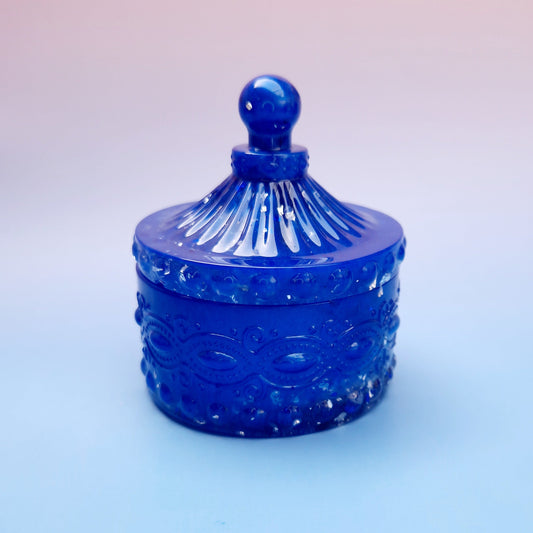 Caixa Decorativa Azul com Tampa – Elegância e Brilho Artesanal