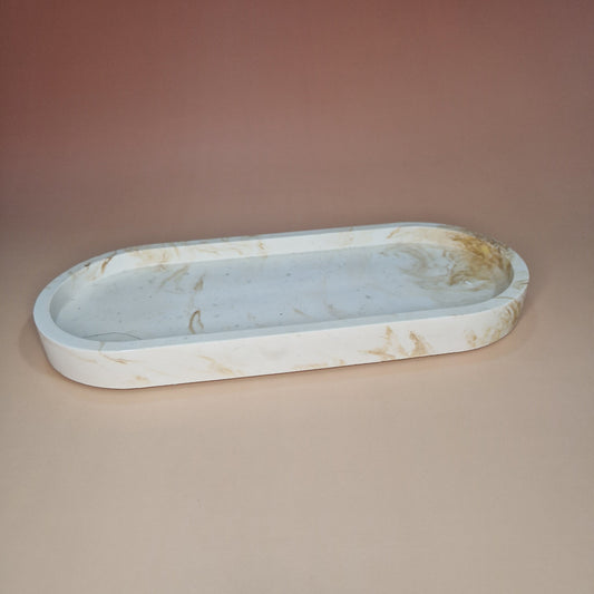 Bandeja Oval em Jesmonite — Mármore Bege