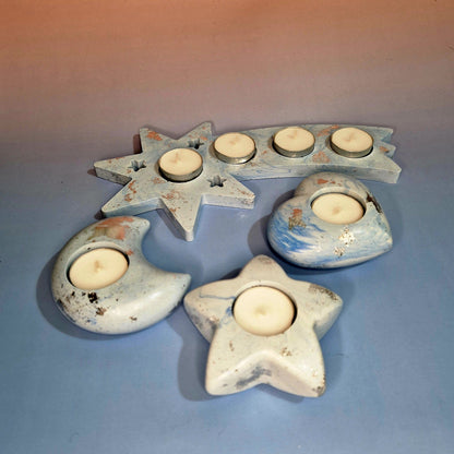 Ensemble Ciel Serein – Bougeoirs Artisanaux en Jesmonite (4 Pièces)