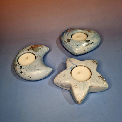 Ensemble Ciel Serein – Bougeoirs Artisanaux en Jesmonite (4 Pièces)