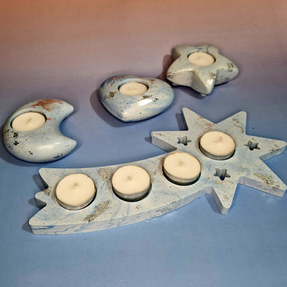 Ensemble Ciel Serein – Bougeoirs Artisanaux en Jesmonite (4 Pièces)