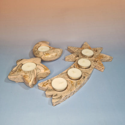 Conjunto Céu Dourado – 3 Porta-Velas em Jesmonite