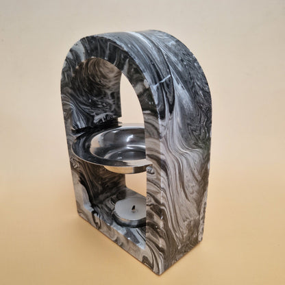 Queimador decorativo moderno em Jesmonite preto e branco