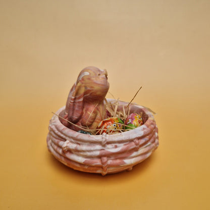 Conjunto decoração Páscoa com ninho artesanal e coelho em tons rosa