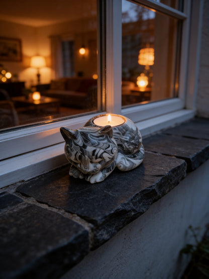 Porta-Vela Gato Black & White – Design Decorativo