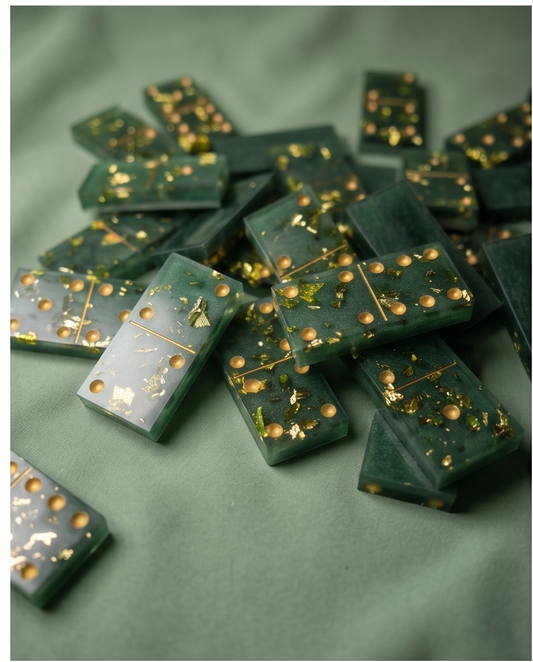 Dominó Artesanal Verde & Dourado com Estojo
