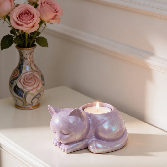 Porta-Vela Gato Lilás – Design Decorativo