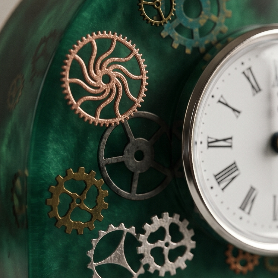 Relógio Decorativo em Resina Verde com Rolamentos Metálicos