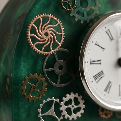 Relógio Decorativo em Resina Verde com Rolamentos Metálicos