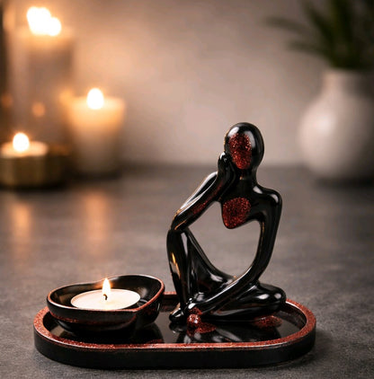 🖤❤️ Escultura Abstrata em Resina Epoxy Preto e Vermelho