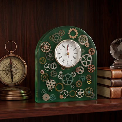 Relógio Decorativo em Resina Verde com Rolamentos Metálicos