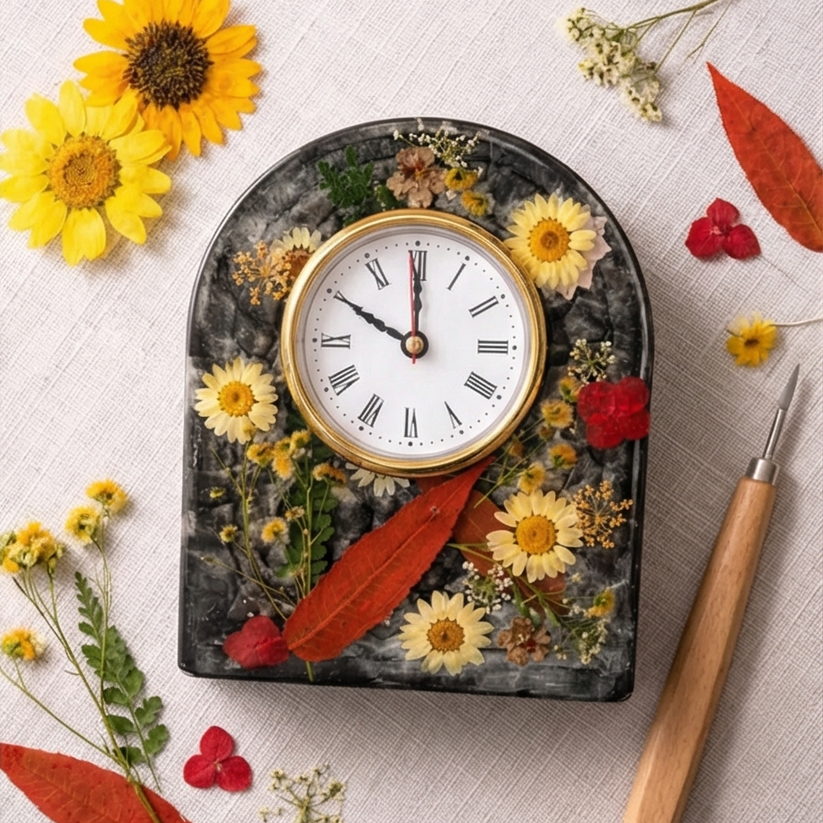 Relógio Decorativo Floral em Resina – Edição Botânica Elegante