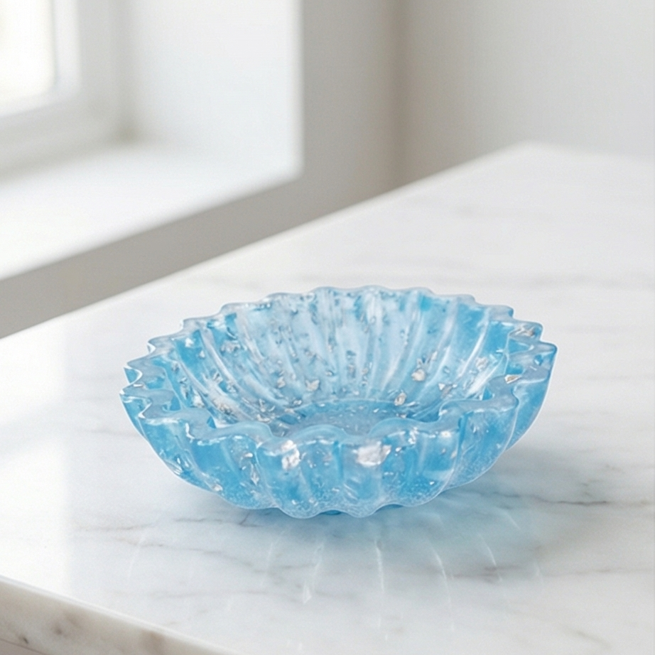 Tigela de Resina Epoxy Azul & Folha Prata