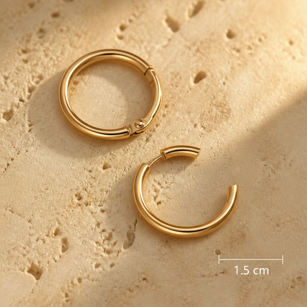 argola redonda aco inoxidavel dourado 1.5 cm
